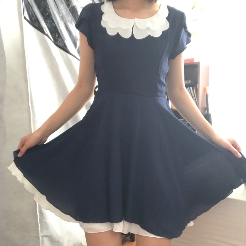 Yesstyle Navy Blue Peter Pan Collar Dress